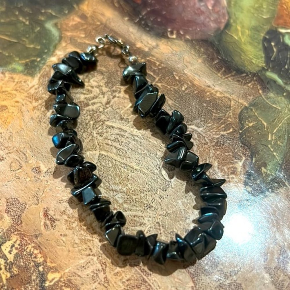 Vintage Unisex Natural Black Onyx Nuggets Bracelet